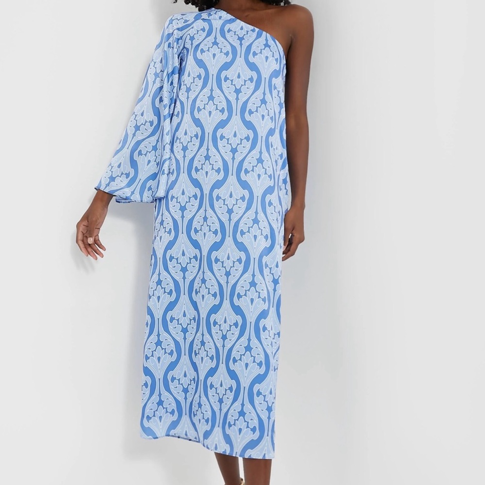 One-Shoulder Blue Geometric Luna Dress